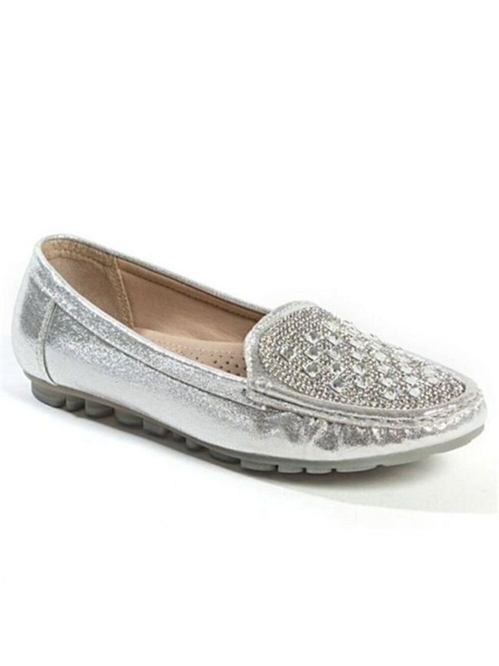 Lady Couture Rhinestone with Silver Metallic Flat Loafer - Size 36